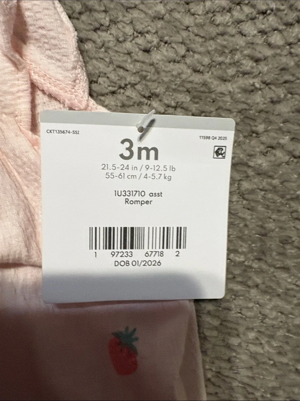 Carter's Light Pink Strawberry-Print Baby Romper